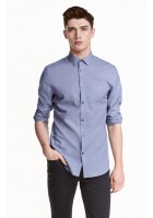 Áo Sơ Mi H&M Nam Cotton Dáng Slim Xanh Tay Dài