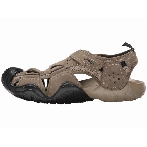Giày Sandal Crocs Swiftwater Leather Fisherman Nâu Hàng Hiệu
